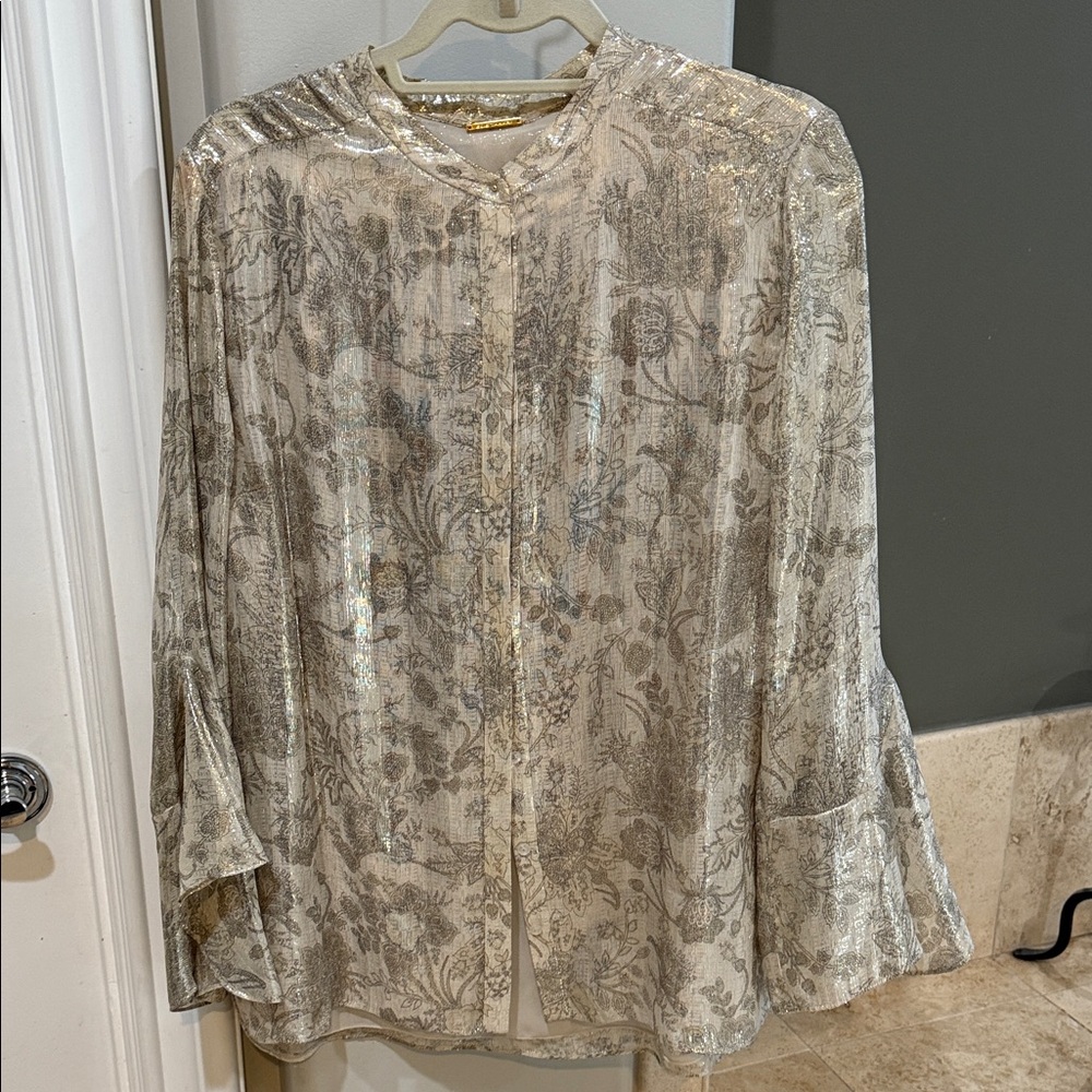 Elie Tahari Silver Floral Blouse